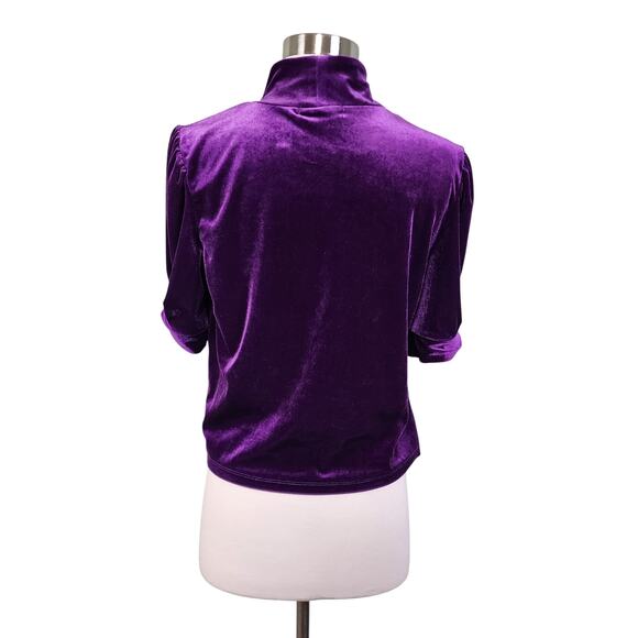 Sanctuary Womens Night Escape Velvet Top Size Small Purple Mock Neck Puff Sleeve - Picture 3 of 10